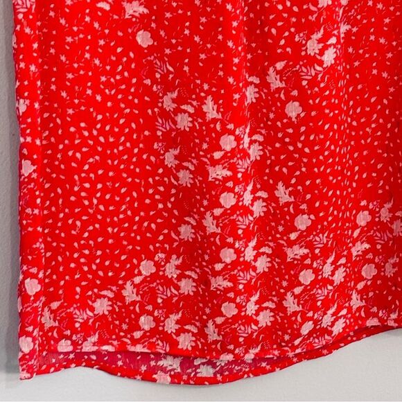 Joie | Women’s Bright Coral Short Sleeve Floral Blouse size M - Picture 11 of 16